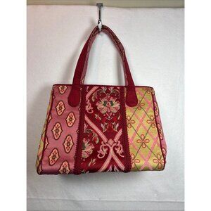 Talbots Floral Embroidered Tote Bag With Double Handles & Snap Closure